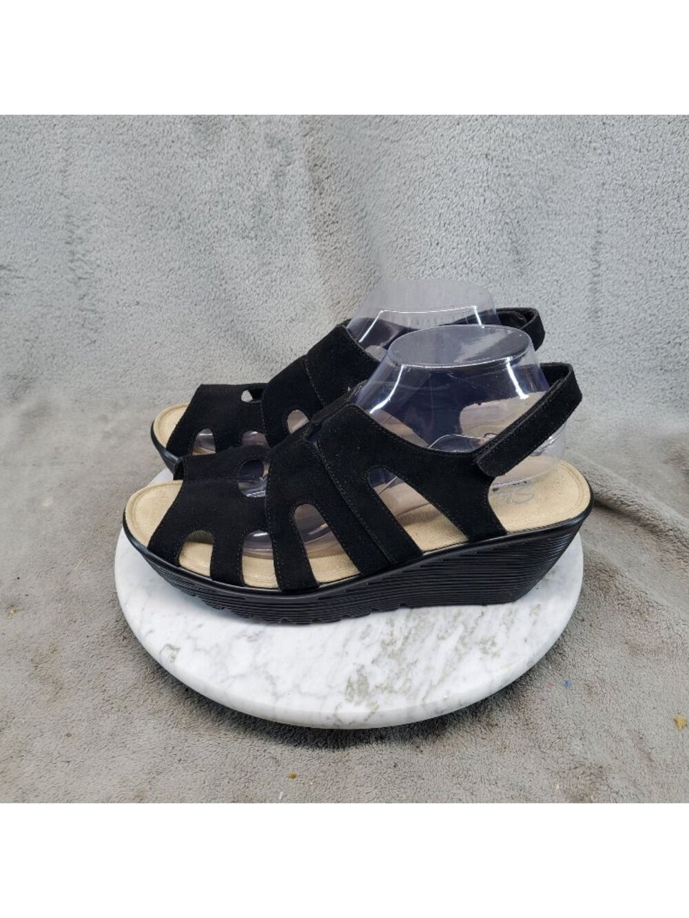 Skechers Shoes Womens Size 9 Parallel Black Suede Wedge Sandals